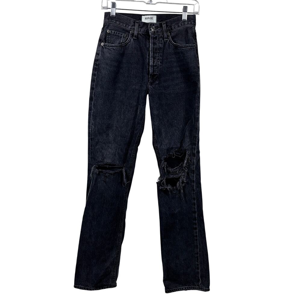 Agolde Jeans Womens 24 Disorder Black Ripped Lana Mid Rise Vintage Straight USA